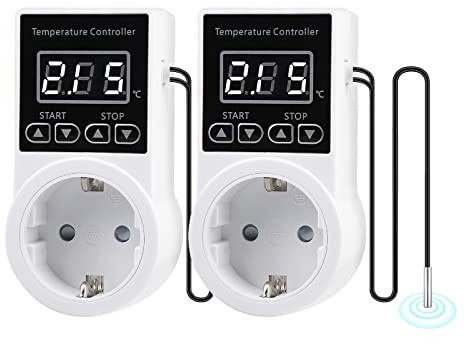 Temperaturregulator temperaturbrytare – temperaturregulator 230 V med sensor, vattentät termostatvärmare smart, termostatuttag för växthus, terrarium, akvarium,