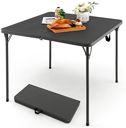SPOTRAVEL Folding Camping Table, Lightweight Portable Picnic Square Table with Handle, Indoor Outdoor Garden Dining Table for Camping, Banquet, Party (Black, 86 x 86 x 73 cm)