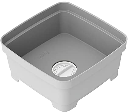 Minky Washing Up Bowl with Sink Plug Strainer, Multipurpose Square Basin, Grey, 11L, UK Made