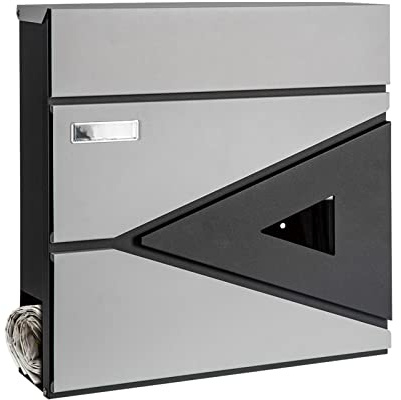 xhlokk Locking Wall-Mount Mailbox, Large Capacity Rust Resistant Mail Box, Security Key Drop Mailboxes for Outside with Newspaper Holder, Gray and Black