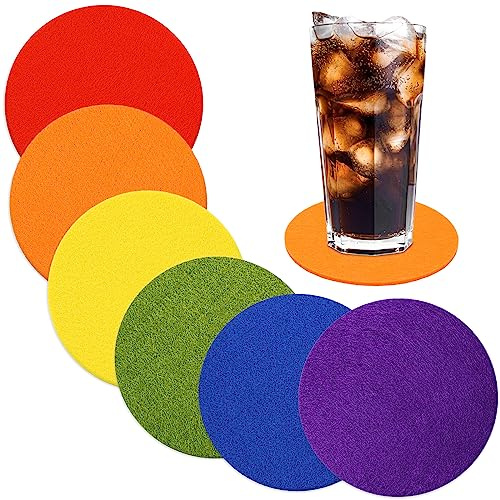 Whaline 12 Pcs Felt Drink Coasters Rainbow Absorbent Round Coasters Multi-Color Cup Mat Pad for Kitchen Table Bar Coffee Desk Theme Party Tabletop Protection Decor, 4.3 Inch