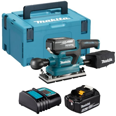 Makita DBO382RTJ Ponceuse de finition sans balais Li-ion LXT 18 V avec 2 batteries 5,0 Ah et chargeur fourni dans un étui Makpac