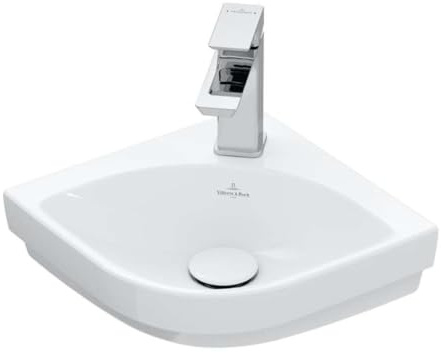 Villeroy & Boch Subway 3.0 Eck-Handwaschbecken, 320 x 320 mm, 1 Hahnloch, ohne Überlauf, ungeschliffen, 437146R1, Farbe: Weiß Ceramicplus