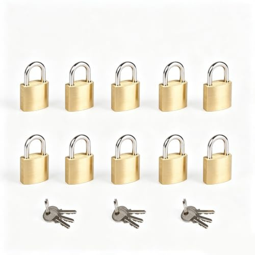 10-pack små lås med samma nycklar, 20 mm (3/4 tum) brett lås kropp massivt mässing hänglås nyckel lika, mini hänglås för resväskor/bagage/ryggsäckar/verktygslåda/dagbok/skolskåp etc.