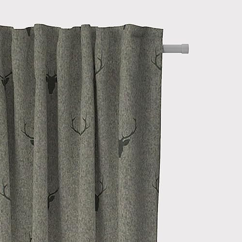 SCHÖNER LEBEN. Vorhang Jacquard Hirschkopf mit Geweih grün dunkelgrün, Gardinen Aufhängung:Smok-Schlaufenband