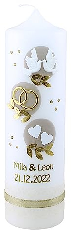 Cerziies® Hochzeitskerze Mila und Leon mit Namen und Datum, individuell und handverziert 1992