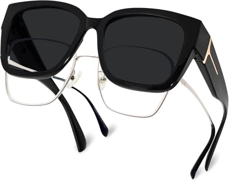 Sunwuun Sonnenbrille Überziehbrille Damen und Männer,Sonnenbrille für Brillenträger,Trendige Quadratische Polarisiert Wrap-Around UV400 Schutz,Fit-over Polbrille für Fahren Angeln Golf
