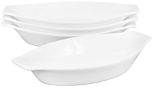jinsongdafa Fuente ovalada de porcelana con asas, cerámica blanca francesa, juego de utensilios de horno con tapa, apto para microondas, lavavajillas, horno y frigorífico (21 x 11,6 x 3,4 cm)