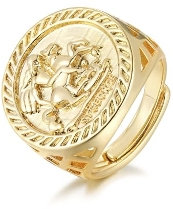 Bling King London Gold Dragon Slayer Sovereign Ring for Men, Uk Size Q