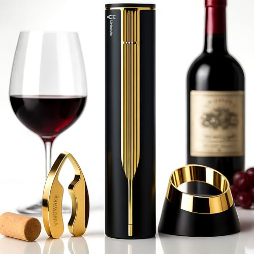 VINOWAKE Openero Abridor de vino eléctrico de LINKSTYLE — Batería recargable con base de carga, cortador de lámina de acero de precisión, lujoso acabado mate