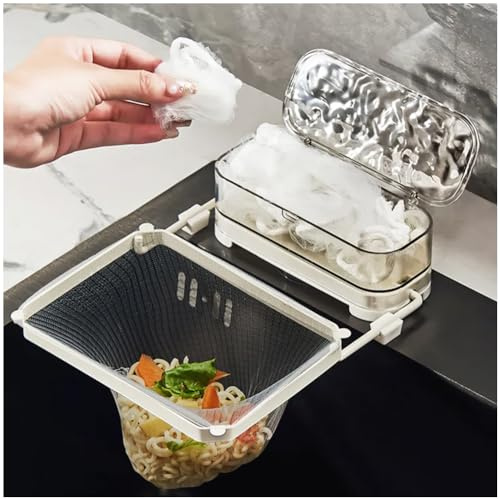 WAYUTO Kitchen Sink Strainer with 100 Disposable Filter Net Bag Collapsible Sink Corner Drain Shelf Fine Mesh Strainer Kitchen Residue Filter Screen Holder