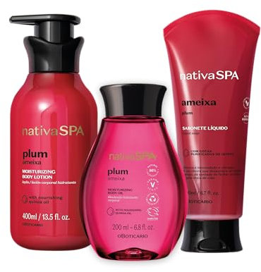 O Boticário Nativa SPA Ciruela Set Regalo Cuidado de la Piel con 3 Productos | Crema Hidratante Corporal 400ml, Aceite Corporal Perfumado 200ml y Gel de Ducha y Baño 200g