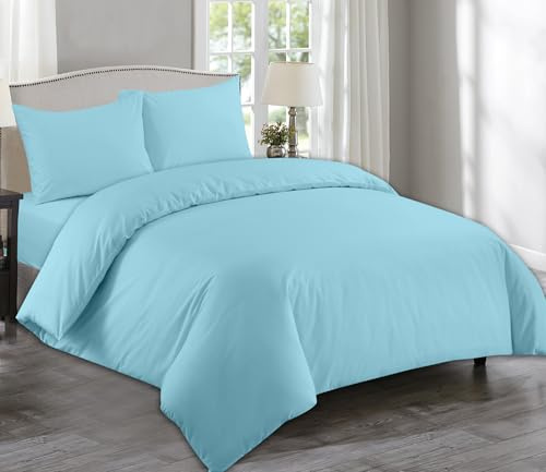 AE Linen® Plain Dyed Duvet Cover Sets | Super Soft Polycotton | Breathable Duvet Covers with Button Closure and Matching Pillowcases with Envelope Closure (Duck Egg/King)