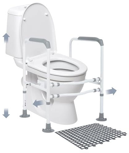 Suuiwau Toilet Safety Rail, Adjustable Height Frame with Anti-Slip Mat | Toilet Handles with Handrail Bars, Toilet Safety Frames for Disabled and Elderly, Fits Most Toilets (200kg Weight Capacity)