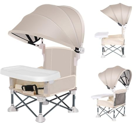 Baby Campingstuhl Mit Abnehmbarem Tablett und Sonnenschirm, Faltbarer Beach Chair, Tragbarer Kinderstuhl Strandstuhl für Camping Rasen