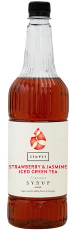 Simply Strawberry & Jasmine Fruit Iced Green Tea Syrup, Vegan, Halal, & Gluten Free Beverage Syrup for Cocktails & Mocktails (1 Litre)