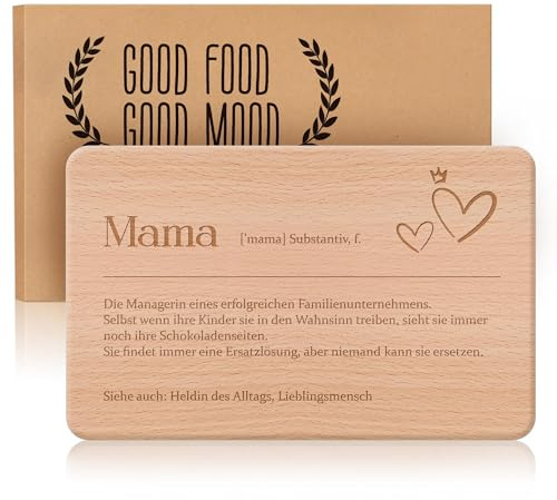 Mama Frühstücksteller Holzbrett Schneidebrett Geschenk für Mama | Holzbrett Brotzeitbrett mit Gravur, Holzbrettchen Brettchen für Fleisch Gemüse, Geschenk Mama Geburtstage und Weihnachten
