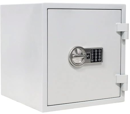 FELGNER Möbeltresor HOME Fire Pro 46 E mit Elektronikschloss | hochsicherer Stahl-Tresor für Dokumente und Wertsachen | Feuerschutz 30 Minuten | Widerstandsgrad S2 | mit Fachboden | Lichtgrau
