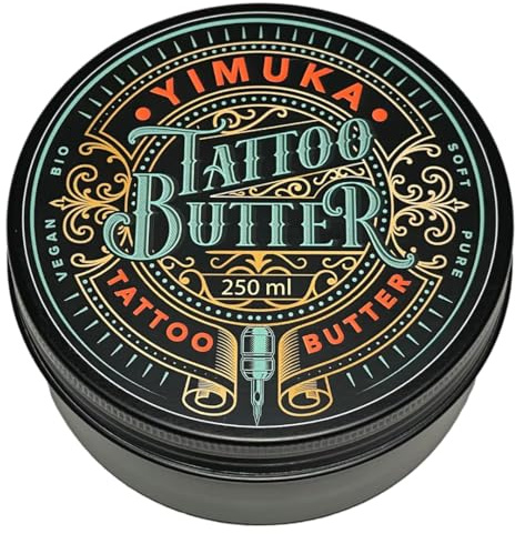 YIMUKA Tattoo Butter - Premium Tattoo Balm für Tägliche Pflege & Regeneration - 100% Natürliche Inhaltsstoffe, Bio, Vegan & Fair Trade (250ml)