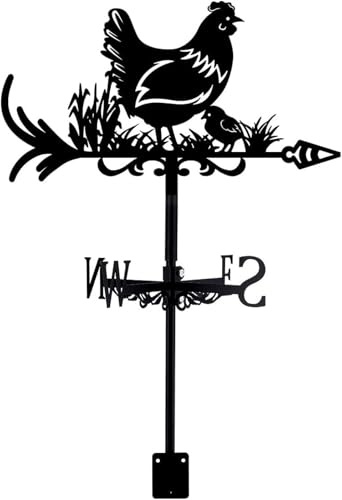 Girouette en métal Forme Poule Animaux girouette Fer forgé, Panneau de Direction pour Jardin décoration extérieure Ferme, indicateur du Vent Creux(A)
