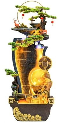 Fontana da tavolo Zen rilassante Ornamento for la ricchezza dell'acqua che scorre - Una fontana d'acqua circolante for la ruota Feng Shui, fontana da pavimento in piedi for il soggiorno, un regalo for
