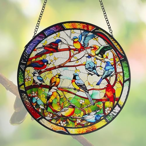 FENGCHUANG Doppelseitiger Acryl Kolibri Fenster Sonnenfänger 20 cm | Gebeizter Vogel-Sonnenfänger Sonnenfänger Fenster Mit Kette Zum Aufhängen Und Saugnapf für Fenster Terrasse Wand Haus