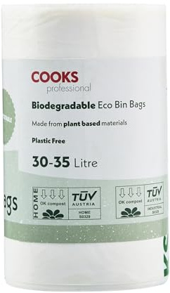 Cooks Professional Pack of 25 Biodegradable Compostable Bin Bags | 30-35L | Eco-Friendly Plant-Based Garbage or Recycling Liners for Home, Kitchen, Food, Garden or General Waste Disposal