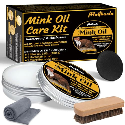 Leather and Mink Oil Conditioner 3.52 oz - Premium Waterproof Boot Care Kit to Soften & Restore Shoes and Furniture