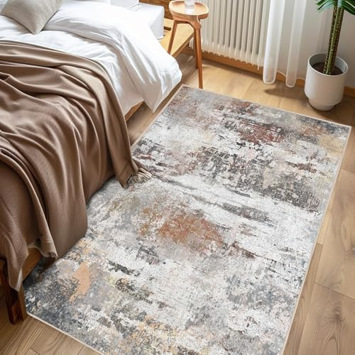 Chicnix Teppich Läufer Flur 80x150 Küchenläufer, Teppich Küche Waschbar Kurzflor rutschfest, Moderner Abstraktem Wohnzimmerteppich für Eingangsbereich Kinderzimmer Esszimmer Dekor, Grau Rost Beige