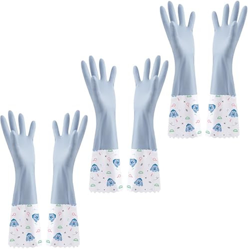SXTYYH Heavy-Duty Gummi Putzhandschuhe Wasserdicht rutschfest Lang Haushaltshandschuhe, Wiederverwendbar & Dicke Geschirrhandschuhe for Die Küche(Blau)