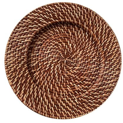 MagiDeal Round Rattan Charger Plate Decorative Serving Dish Multipurpose Rustic Rattan Storage Tray for Party Makeup Bathroom Sundries, brown
