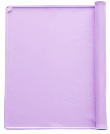 sourcing map Silicone Pastry Mat, 19.7 x 15.8 Silicone Baking Mat with Measurements, Non-Stick Dough Rolling Mat for Making Pastry Cookies Bread Pizza Purple