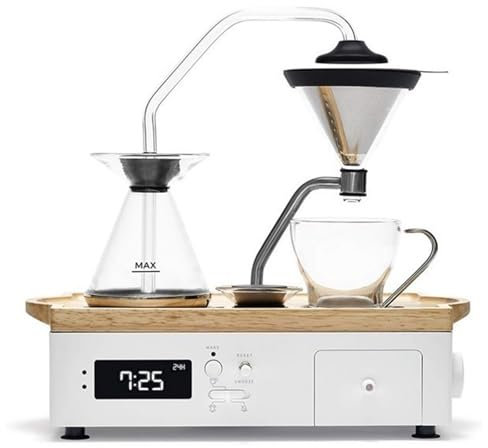 Coffee Maker with Alarm Clock - Drip Coffee and Tea Maker, 150ml Glass Cup, 25ml Milk Cooling Bottle, 180ml Extraction Tank, Timer, Delay Brew Function. Perfect for Fresh Morning Brews.
