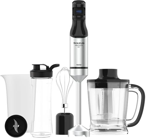 Taurus HBA1500X GO - Batidora de mano 1500W | Regulador de 20 velocidades ajustable | Función Turbo | Cuchillas de acero inox | incluye accesorios| Diseño ergonómico | Vaso medidor