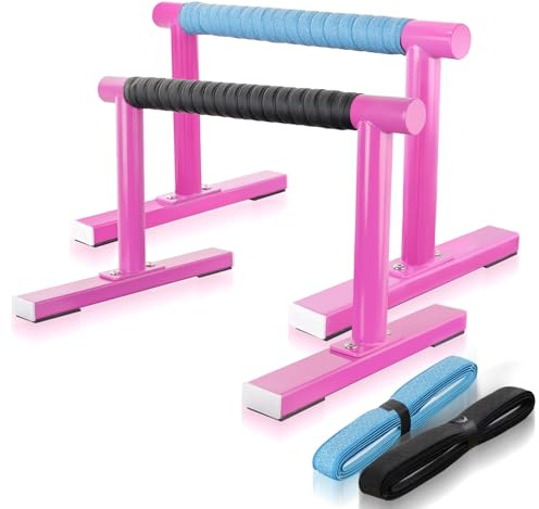 Purife Pink Strength Training Parallettes Push Up Bars, Pushup Handles Calisthenics Equipment for Home Workout, Anti-slip Gymnastics Bars, Handstand & Dip Bar for Outdoor Exercise