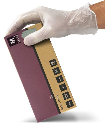 RE-GEN Clear Vinyl Powder Latex Free Multipurpose Disposable Gloves | 100 Gloves/Per Box (1 Box | Clear, Medium)
