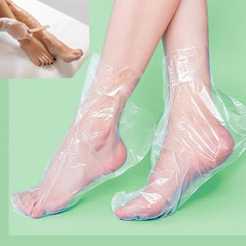 Lot de 100 chaussettes jetables en plastique pour pédicure des pieds, traitement spa, cire de paraffine, doublure de bain pour pieds, chaussettes transparentes
