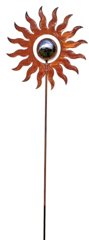 Bornhöft Gartenstecker Blume Metall Gartendeko Rost Edelrost rostiger Beetstecker 110cm Deko Rostfigur für den Garten mit Edelstahl Kugel