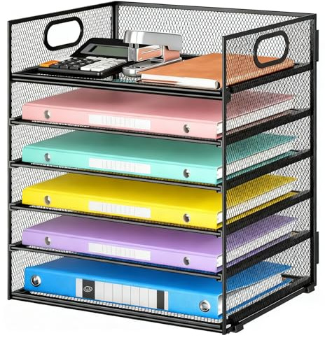 6 Ebenen Briefablage - 32x23x40.5cm Schreibtisch Organizer, Ablagefächer mit Griff, Ablagefächer Stapelbar, Papiersortierer Organizer für Brief/A4 Office Aktenordnerhalter