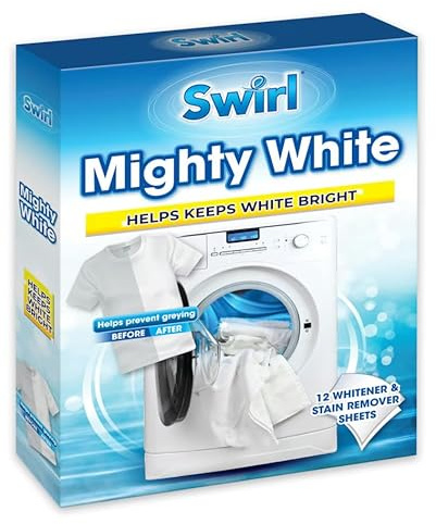 Swirl Mighty White Fabric Whitener & Stain Remover Sheets – 12 Pack Laundry Sheets to Brighten Whites (1)