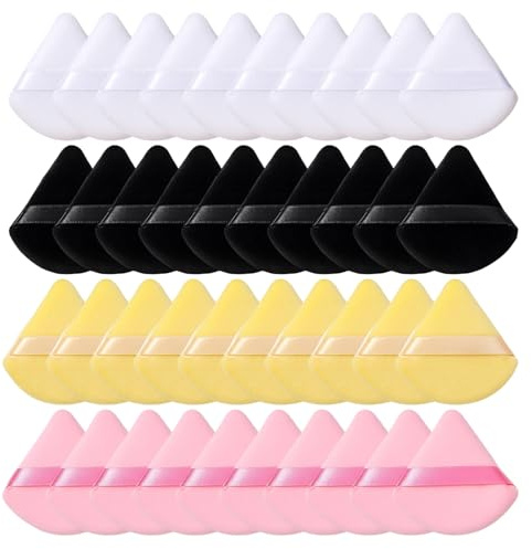Triangle Powder Puff, 40 Count Mini Powder Puff for Pressed Powder, Setting Powder Puff, Makeup Powder Puffs, 7x6x0.5cm Face Powder Puff in Black, Yellow, Pink, White