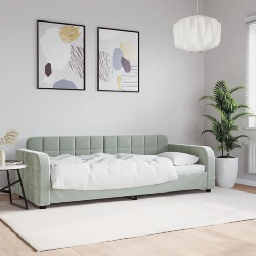 HaoChrymec Tagesbett Hellgrau Samt, Vielseitig als Schlafsofa oder Einzelbett, Robustes Gestell aus Metall & Massivholz, schlafsofa, tagesbett, Für Wohnzimmer & Schlafzimmer, 80x200 cm