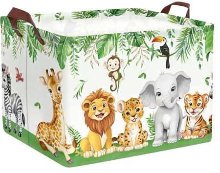 Clastyle Waldtier Aufbewahrungskorb Blatt Kleidung Wäschekorb Bad Aufbewahrungsbox für Eltern Organize Spielzeug Buch, Elefant Löwe Giraffe, 40x30x30 cm | Großer Aufbewahrungskorb für Spielzeug, Kleidung, Bücher, 25 kg Tragkraft, freistehend, wasserdicht, zusammenklappbar