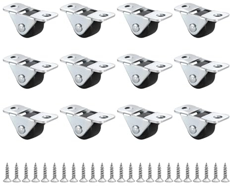 0.5 Inch Mini Caster Wheels, 12 Pack Low Profile Rubber Castors with Steel Top Plate – Silent Rolling Wheels for Furniture, Carts, Small Appliances, Luggage