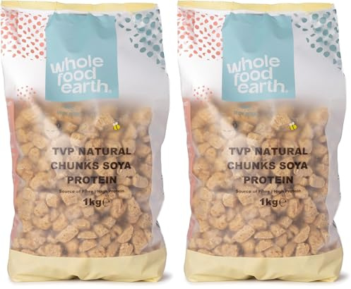 Wholefood Earth Morceaux de protéines de soja naturelles PVT - Sans OGM - Végan - Sans produits laitiers - Sans sucre ajouté - 1 kg (Lot de 2)