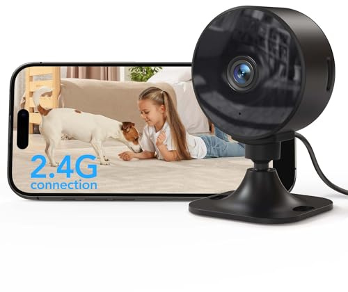 GNCC Inomhus övervakningskamer 1080P, 2,4Ghz WiFi Kamera för Baby/Husdjur, med Smartphone App, AI Rörelse- & Ljuddetektering, 2-vägsljud, Mörkerseende, Molnprenumeration/SD Kortlagring, GC3 Svart