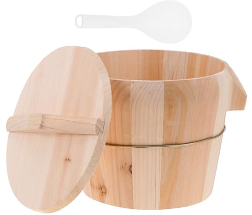 Ciieeo Vaporera de Madera Natural para Cocina, Cubo de Arroz al Vapor con Tapa Ergonómica de 21 Cm, Utensilio de Cocina Tradicional para Arroz al Vapor, Set 1 Pieza