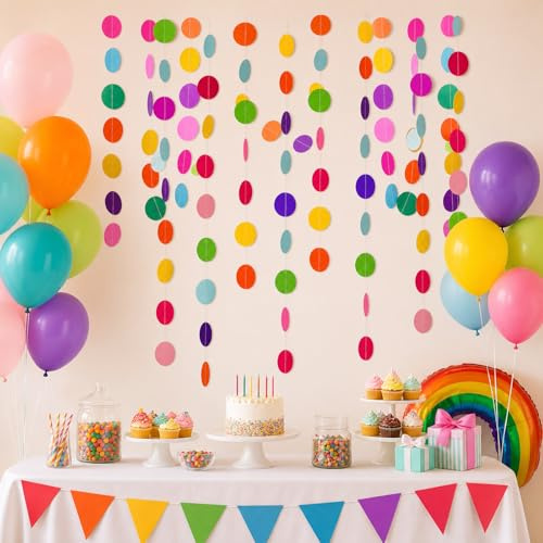 4PCS Colorful Round Paper Bunting, Garden Bunting, Back to School Party