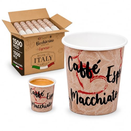 Caffetti 1500 vasos de café de papel de 90 ml, fabricados en Italia, 30 varillas de 50 vasos desechables para espresso, tazas desechables para bar, B & B, oficina, comida para llevar, bebidas