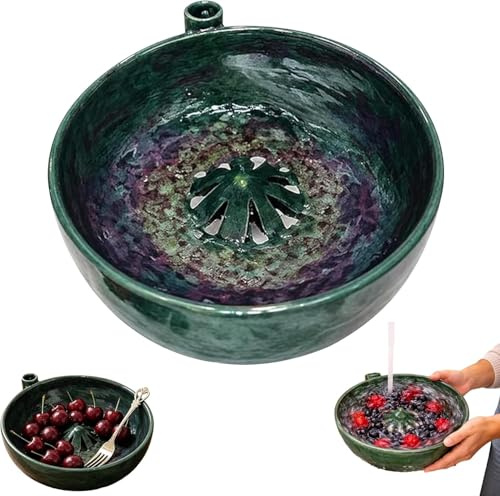 Junjie Ciotola per Lavaggio Automatico di Frutti di Bosco in Ceramica, Ciotola con Rotazione Automatica per Frutti di Bosco, Ciotola Automatica per Lavare la Frutta con Scarico per la Cucina (1 pz)